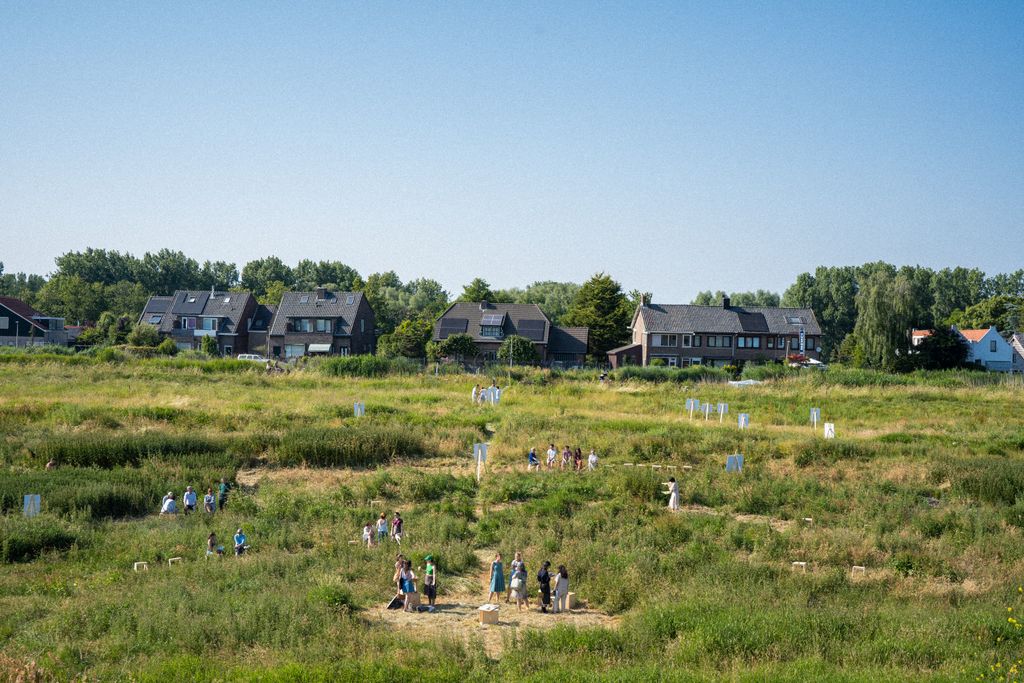 Background image of our amphitheatre mowed in the side of the dike during our exhibition on June 16th 2023